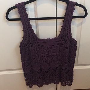 Purple knitted lace floral tank